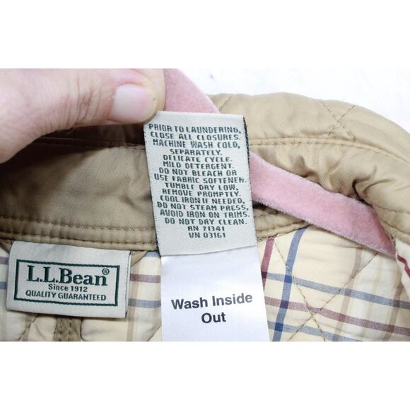 LL Bean Button Front Lined Insulated Quilted Jacket Tan Size L - Picture 9 of 10